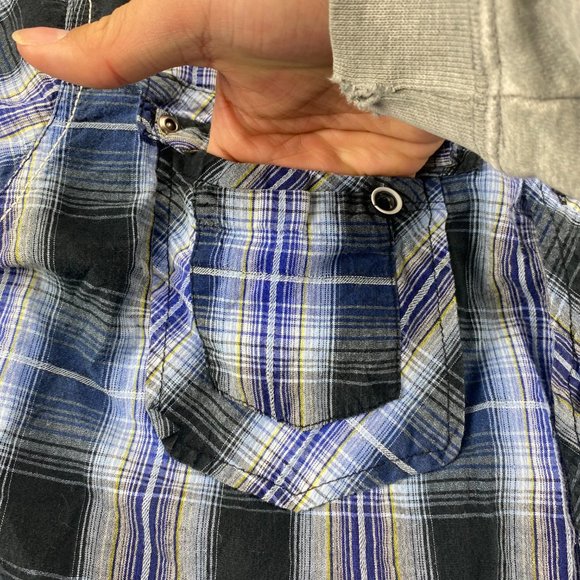 Burnside Shirt Men Medium M Blue Black Purple Plaid Button Up Casual Logo Surfer - Picture 3 of 10